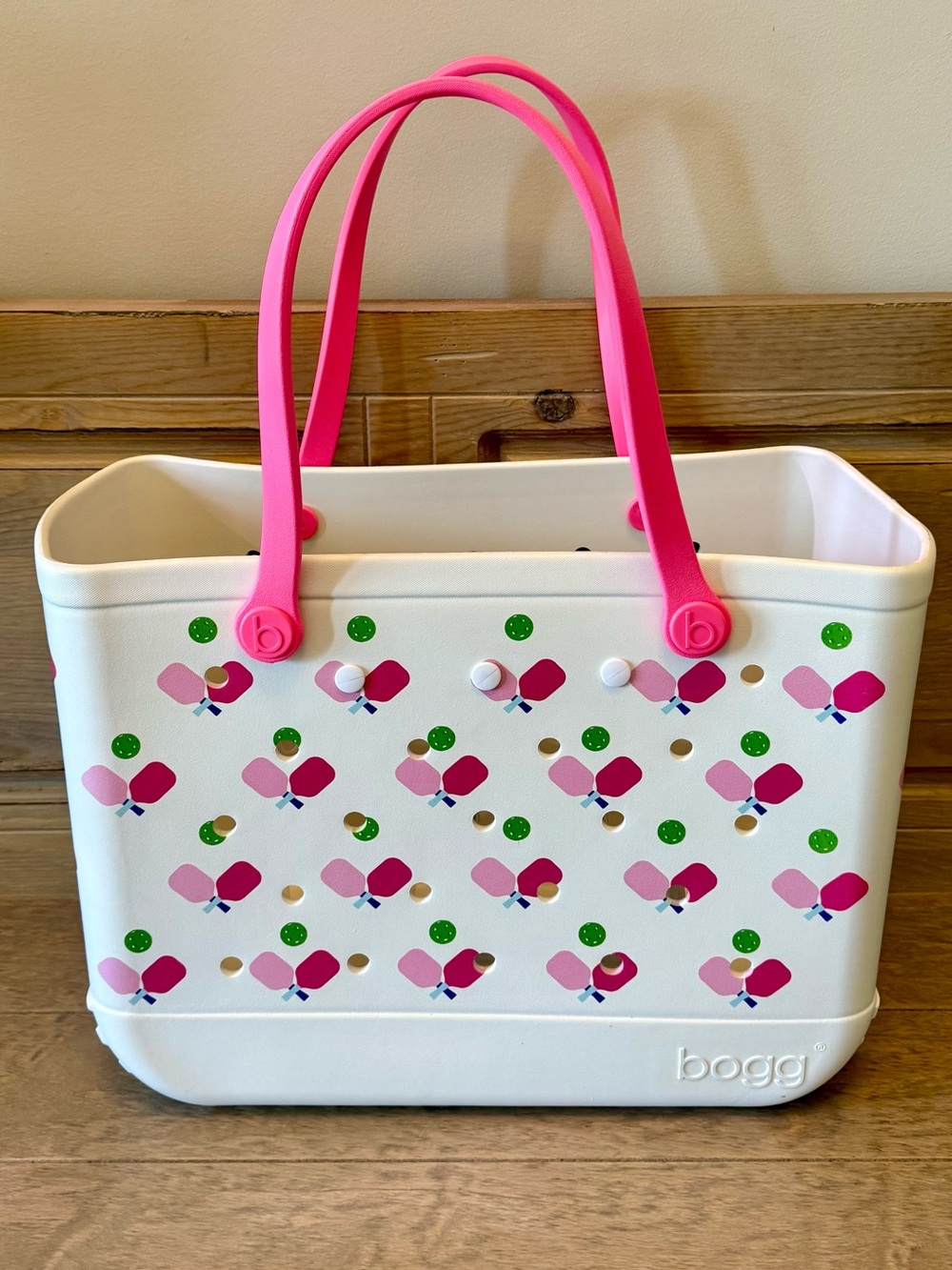 Original Bogg Bag Large Beach Tote MVP Sports Pickleball White Pink Green NWT - Picture 5 of 10